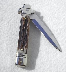 NEW AKC ITALIAN LEVERLETTO 8" GENUINE STAG WITH NEW MODIFIED BAYONET BLADE NICKEL SILVER BOLSTERS 