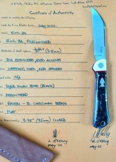K'roo Raven Custom..3.75"..Black Kudu bone..Tusk Ivory Bolsters rwl34. Filework.Xtra spacers..liners