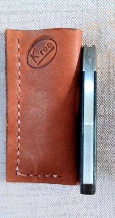K'roo PROTOTYPE Jacka..Dogleg Sheepsfoot..Denim Micarta..3.75"..N690 ..brut de force look..coa/slip