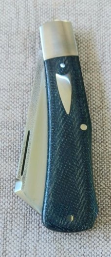 K'roo PROTOTYPE Jacka..Dogleg Sheepsfoot..Denim Micarta..3.75"..N690 ..brut de force look..coa/slip