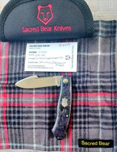 Sacred Bear/Tory Utt Custom Chronos Knife,CPM-154,Shadow Fat Carbon Fiber.4"..Damasteel Shield..swag