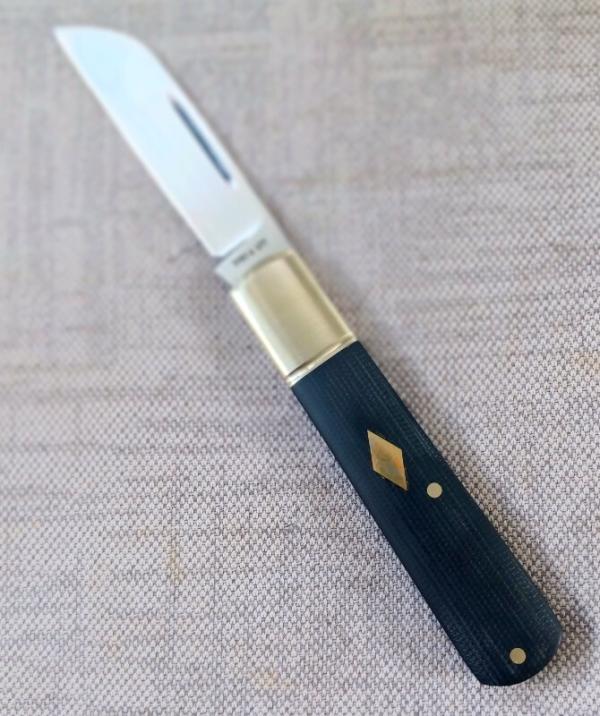 Sacred Bear/Tory Utt Barlow Knife,CPM-154,Black Micarta.Nickel Silver..4"..Mokume Shield..swag