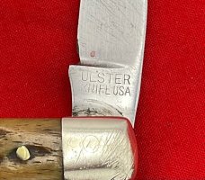 Vintage ULSTER KNIFE USA 1-Blade Slim Crooked Jack Folding Pocket Knife Bone Scales (Repair)