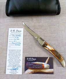 David R. Davis Mammoth ivory Texas Toothpick,4.1625" .01 steel..fluted...vine filework..MOP shield 