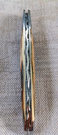David R. Davis Mammoth ivory Texas Toothpick,4.1625" .01 steel..fluted...vine filework..MOP shield 