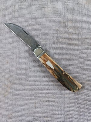 David R. Davis Mammoth ivory Damascus Swayback,closed 4.25" ..fluted...vine filework..MOP shield