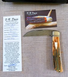 David R. Davis Mammoth ivory Damascus Swayback,closed 4.25" ..fluted...vine filework..MOP shield 