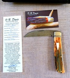 David R. Davis Mammoth ivory Damascus Swayback,closed 4.25" ..fluted...vine filework..MOP shield 