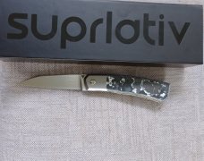 Suprlativ CANIBL Flipper..White Storm Fat Carbon and M390..Bolster Lock,Thumb flip..Oeser/Pena/Garci