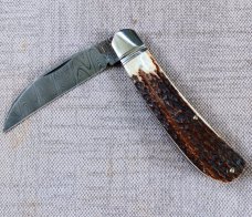 David R. Davis Red Stag Damascus Swayback,closed 4.25" ..fluted...vine filework..BS2022 Knife 