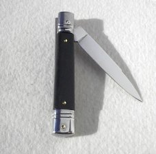 NOS AKC 8" CLASSIC SLIM LEVER LOCK SWEDGE BLADE, GENUINE AFRICAN EBONY WOOD MANIAGO ITALY