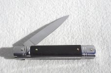 NOS AKC 8" CLASSIC SLIM LEVER LOCK SWEDGE BLADE, GENUINE AFRICAN EBONY WOOD MANIAGO ITALY
