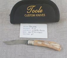 Bobby Toole Giraffe Bone Honknose Trapper Knife, 4" ..A2 acid washed blade..coa and  pouch 