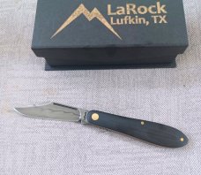 Tracy LaRock Teardrop Clip..W2 and Black 10 s..2.5" blade and 3 5/8" closed..Hamon..brass liners 