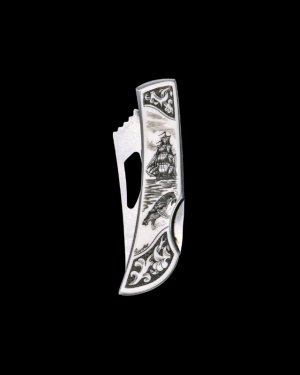 Eco-Ivory Etched Ship and Whale Stainless Steel Silver Hawk Knife