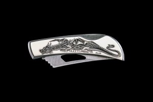 Eco-Ivory Etched Dragon Stainless Steel Silver Hawk Knife