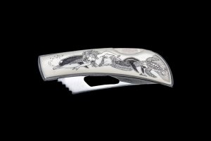 Eco-Ivory Etched Frolicking Mermaid Stainless Steel Silver Hawk Knife