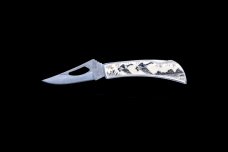 Eco-Ivory Scrimshaw Canadian Geese Stainless Steel Silver Hawk Knife