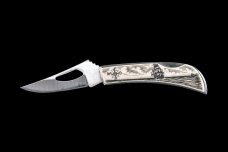 Eco-Ivory Scrimshaw Ship and Compass Design Stainless Steel Silver Hawk Pocket Knife 