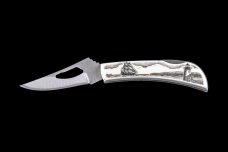 Eco-Ivory Scrimshaw Ship and Lighthouse Stainless Steel Silver Hawk Knife