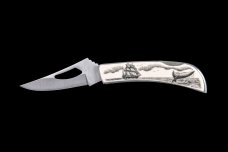 Eco-Ivory Scrimshaw Ship and Whale Stainless Steel Silver Hawk Knife