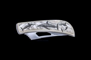 Scrimshaw Shark Design Stainless Steel Silver Hawk Pocket Knife