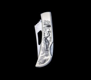 Scrimshaw Golfer Stainless Steel Silver Hawk Knife