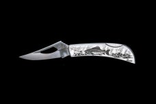 Eco-Ivory Etched Trout Stainless Steel Silver Hawk Knife