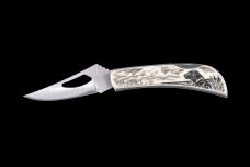 Eco Ivory Scrimshaw Black Lab Stainless Steel Silver Hawk Knife