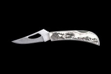 Etched Eagle Face Stainless Steel Silver Hawk Knife