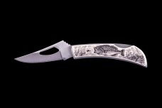 Etched Bass Stainless Steel Silver Hawk Knife
