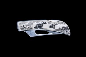 Etched Mallards/Ducks Stainless Steel Silver Hawk Knife