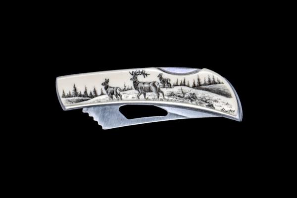 Etched Elk Stainless Steel Silver Hawk Knife