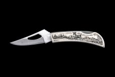 Etched Jumping Deer Stainless Steel Silver Hawk Knife 