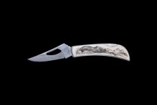 Scrimshaw Bear with Fish Design Stainless Steel Silver Hawk Pocket Knife