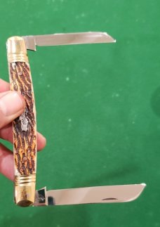 Vintage 4 3/4" Custom Made Half Congress Knife, Bone Stag Handle