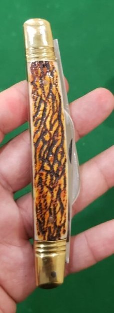 Vintage 4 3/4" Custom Made Half Congress Knife, Bone Stag Handle