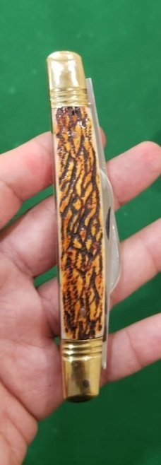 Vintage 4 3/4" Custom Made Half Congress Knife, Bone Stag Handle