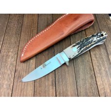 A.G. Russell Seki Japan Made Fixed Blade India Stag ATS-34 Blade Tapered Tang
