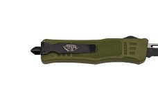 Mini Denali OTF Knife, 7.0 inches Open. Forest Green Handle. Combo edge Blade