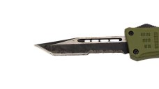 Mini Denali OTF Knife, 7.0 inches Open. Forest Green Handle. Combo edge Blade