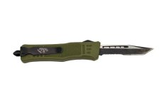 Mini Denali OTF Knife, 7.0 inches Open. Forest Green Handle. Combo edge Blade