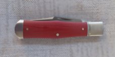 Gene Wiseman Custom Coffin/Swell Center Jack, D2 Clip blade,Red linen Micarta, 4" closed,Fluted 
