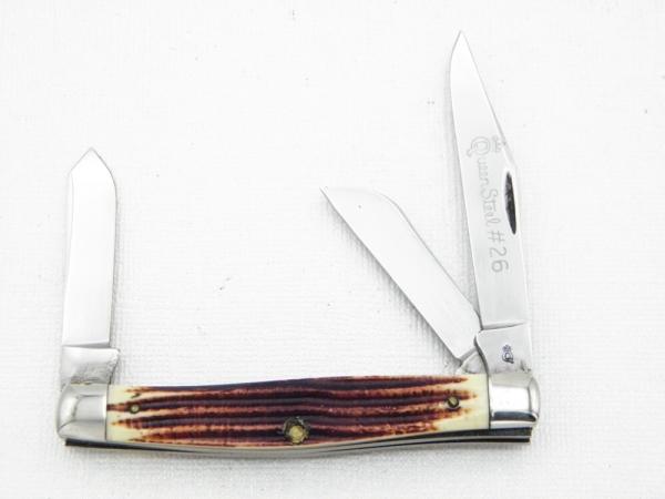 Queen Cutlery #26 Serpentine Burnt Orange Imitation Winterbottom bone:  3 1/4” closed, 1971, Q tang 