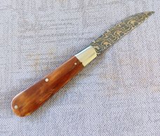 Jeffrey Mitchell Swayback Mammoth Ivory with Vegas Stainless Damascus..3 11/16" clsd..Smooth scales 