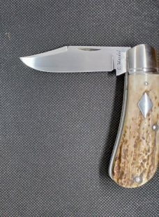 Cesar Maidel Stag Lanny Clip...14C28N...4" closed..Domed pins..stainless hardware..leather pouch 
