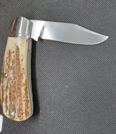 Cesar Maidel Stag Lanny Clip...14C28N...4" closed..Domed pins..stainless hardware..leather pouch 