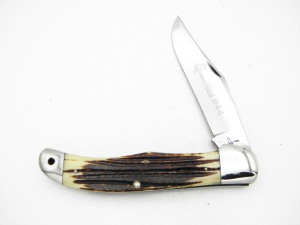 Queen Cutlery Co. #44 One Blade Folding Hunter in Winterbottom Bone: 5 1/4” closed; early 1958 - 196