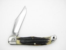 Queen Cutlery Co. #44 One Blade Folding Hunter in Winterbottom Bone: 5 1/4” closed; early 1958 - 196