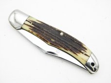 Queen Cutlery Co. #44 One Blade Folding Hunter in Winterbottom Bone: 5 1/4” closed; early 1958 - 196